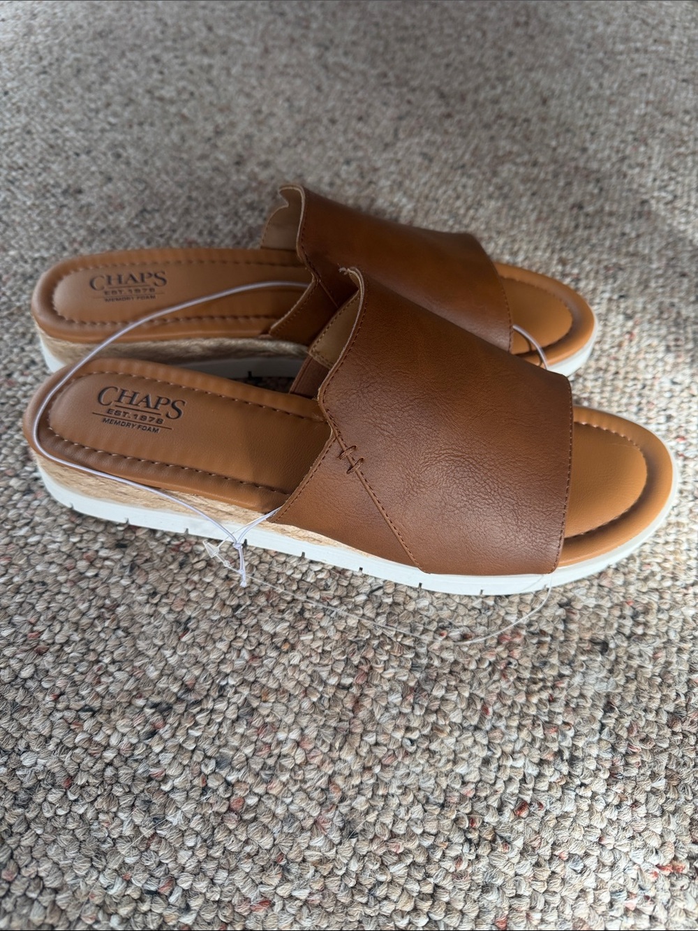 Chaps Women's Brown Slide Sandals with White Sole